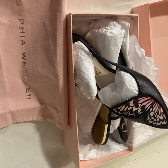 Designer Shoes Sophia Webster Butterfly Sling Back Embroidery Black Flat 6 - Picture 5 of 12